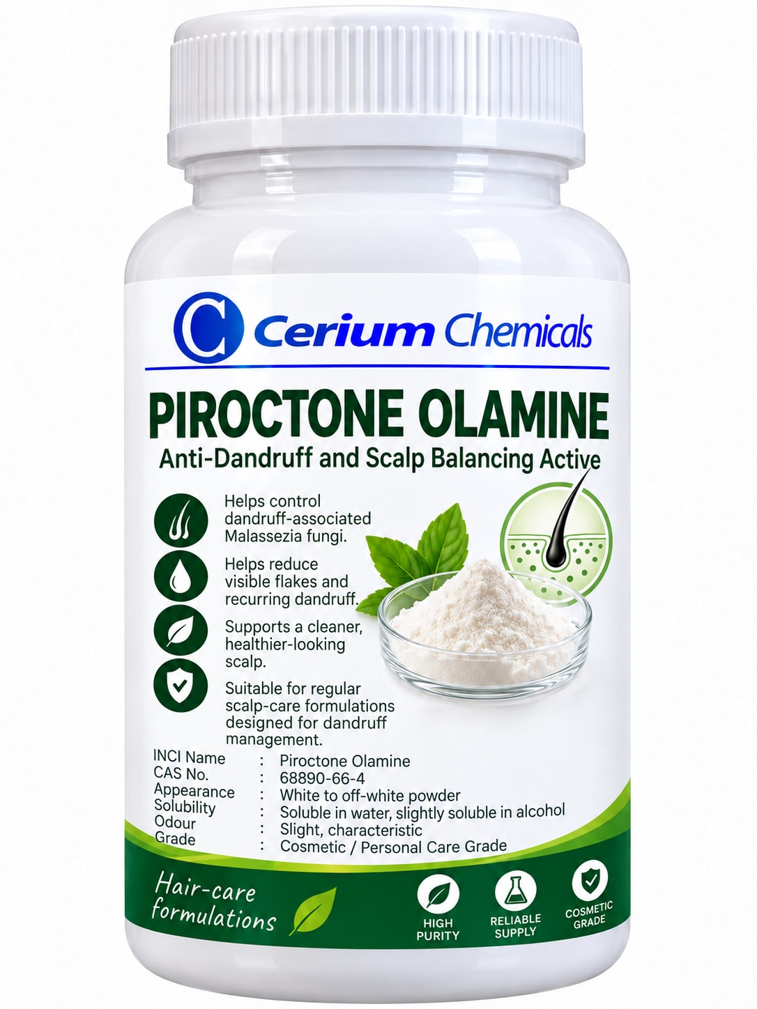 PIROCTONE OLAMINE — Anti-Dandruff and Scalp Balancing Active product image with the supplied hair-care wording.