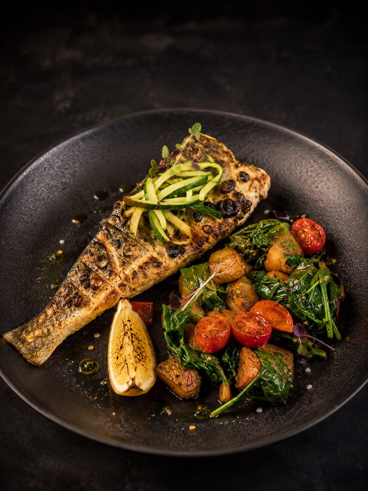 Whole fish cooked over coals