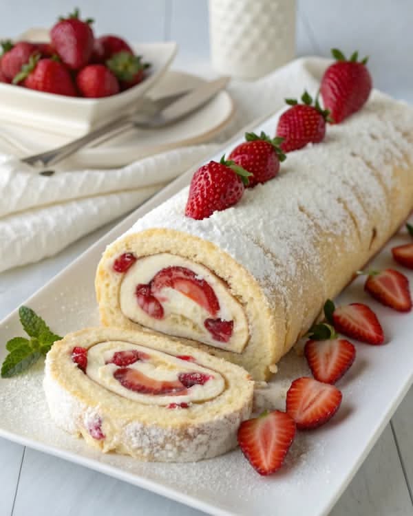 Strawberry roll with whipped cream