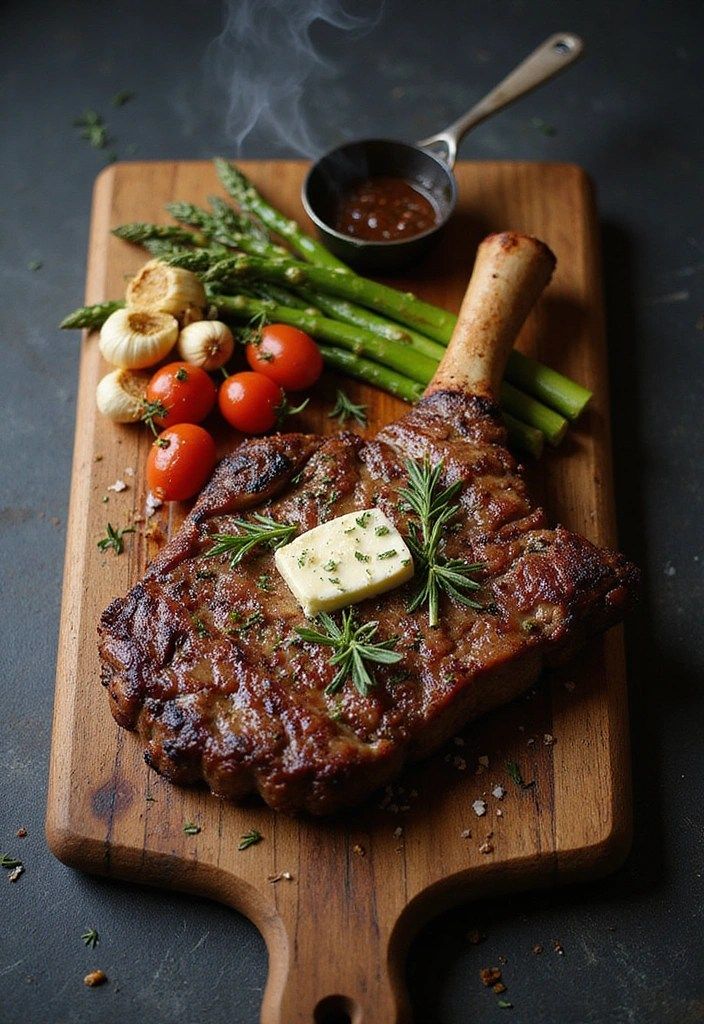 Ribeye steak cooked over coals