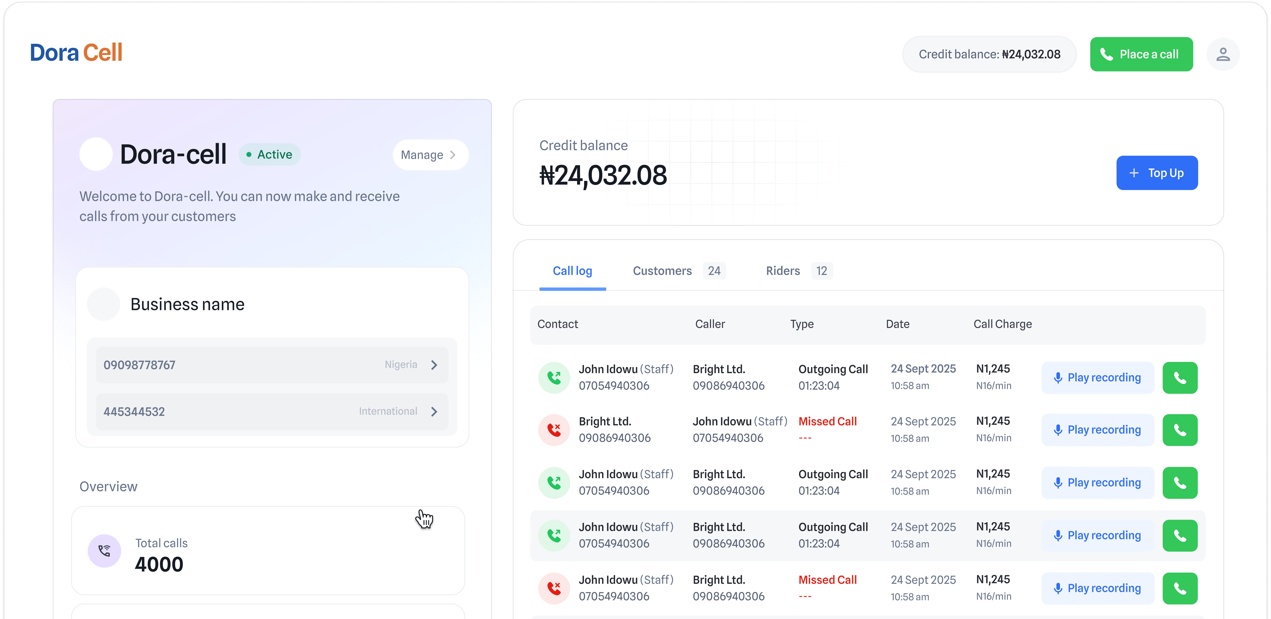 Inbound & Outbound calls