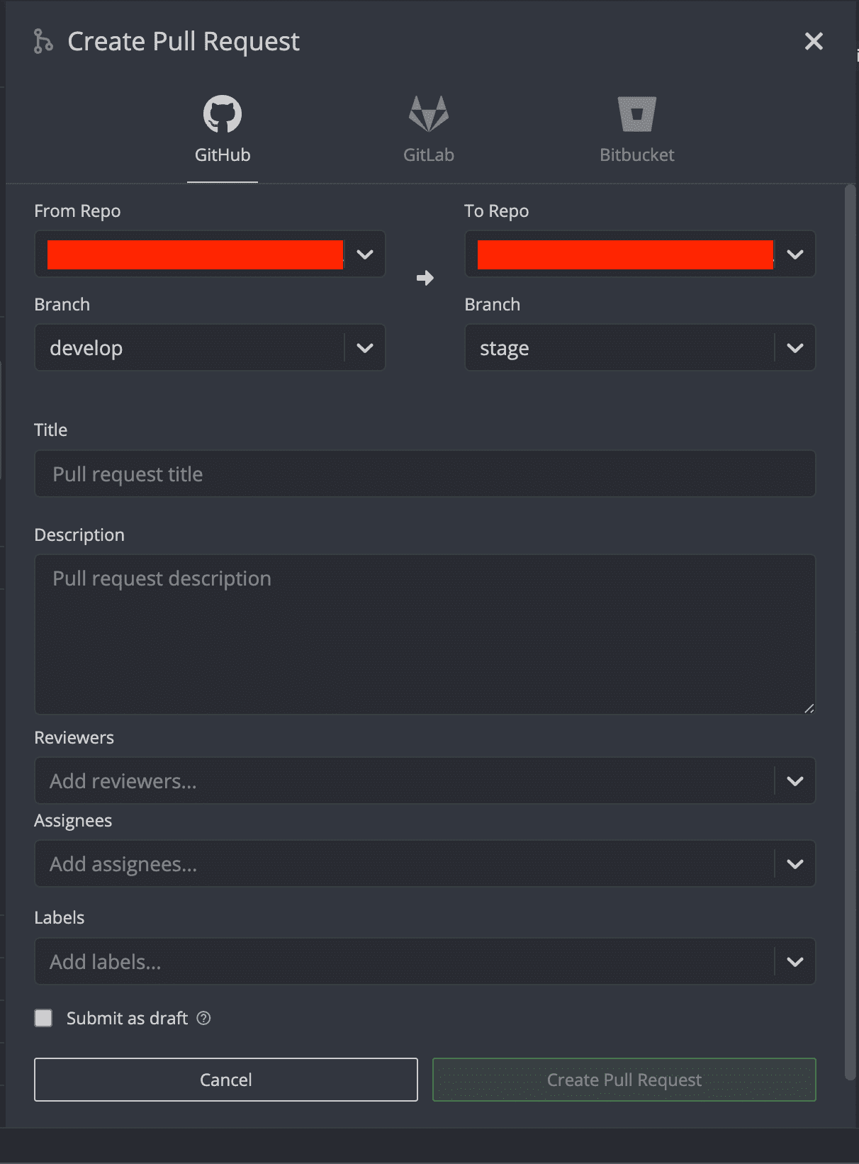 Create Pull Request window could be more compact - GitKraken