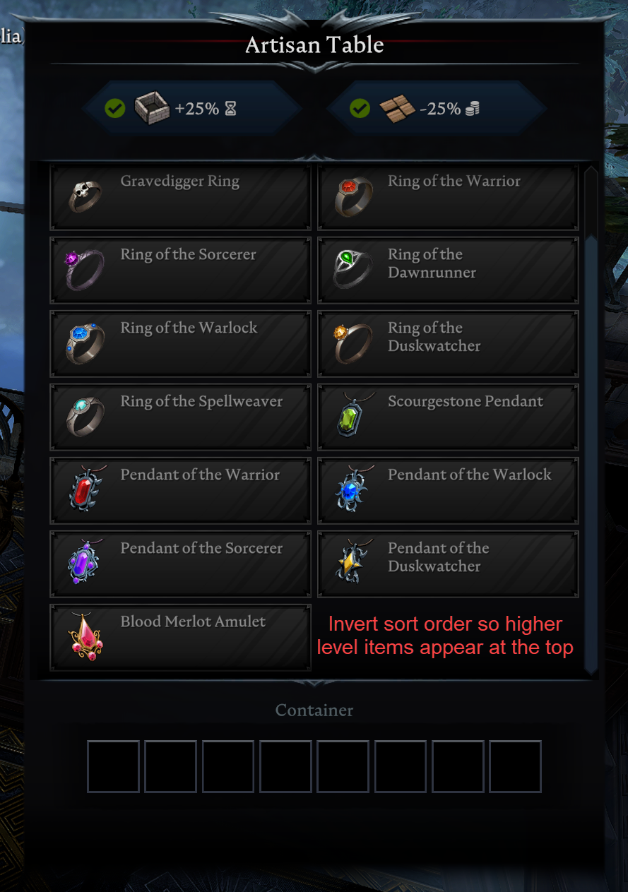 Invert Craft Menus Sort Order - Feedback and Feature Requests