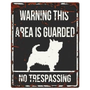 Warning Sign Terrier "Warning, this area is guarded No trepassing" Sort 20x25cm