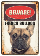 Metallskilt Beware Fransk Bulldog 21x14,8cm