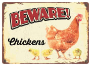 Metallskilt Beware Chickens 21x14,8cm