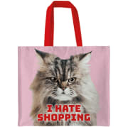 Handlenett Canvas "I hate shopping" Katt 42x48cm