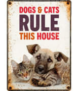 Metallskilt Dogs & Cats Rule This House 21x14,8cm