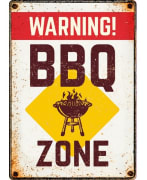 Metallskilt Warning! BBQ Zone 21x14,8cm