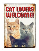 Metallskilt Cat Lovers Welcome! 21x14,8cm