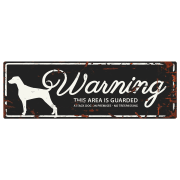 Warning Sign Dalmantiner "Warning, this area is guarded" Sort 40x13,5cm
