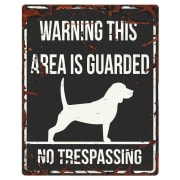 Warning Sign Beagle "Warning, this area is guarded No trepassing" Sort 20x25cm