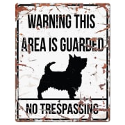 Warning Sign Terrier "Warning, this area is guarded No trepassing" Hvit 20x25cm