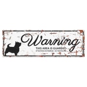 Warning Sign Terrier "Warning, this area is guarded" Hvit 40x13,5cm