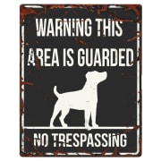 Warning Sign Jack Russel "Warning, this area is guarded No trepassing" Sort 20x25cm
