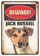 Metallskilt Beware Jack Russel 21x14,8cm