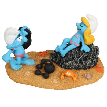 Akv. Pynt 234-472569 Smurfs Beach Smurfette & Hefty 16,2x9,6x9,3cm