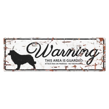 Warning Sign Collie "Warning, this area is guarded" Hvit 40x13,5cm
