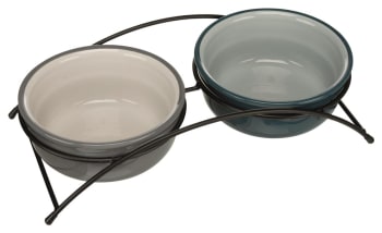 Hundeskål 24535 Keramikk M/Stativ 2stk 0,25L Ø13cm Petrol/Grå