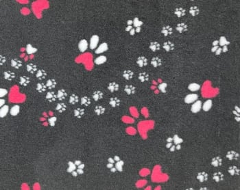 VetBed Nonslip Slynge Mørkegrå M/Rosa & Hvite Poter 100x150cm