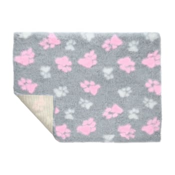 VetBed Nonslip Duo Paw Grå M/Rosa og Hvite Poter 100x75cm
