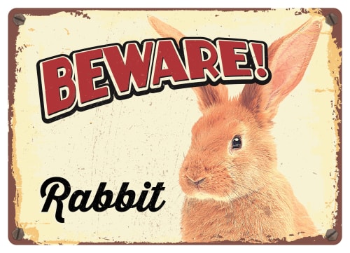 Metallskilt Beware Kanin 21x14,8cm