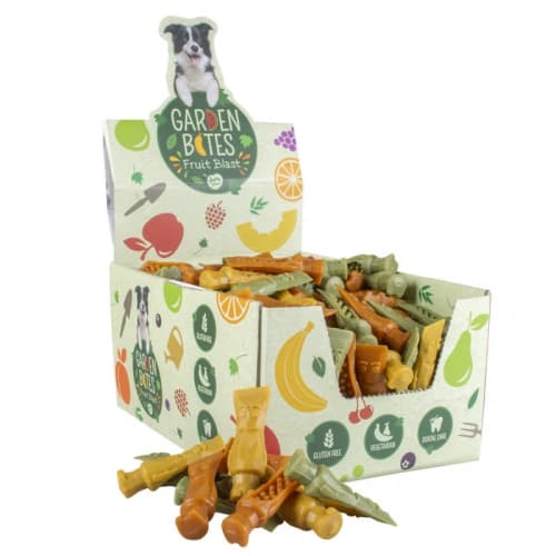 Best før 10.2026 Garden Bites Fruity Tonya Toothpaste Small 7,8cm 15g 240stk i Display