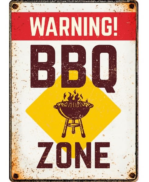 Metallskilt Warning! BBQ Zone 21x14,8cm
