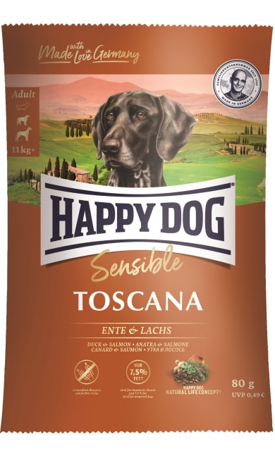 Prøve Happy Dog Sensible Toscana M/And & Laks 80g