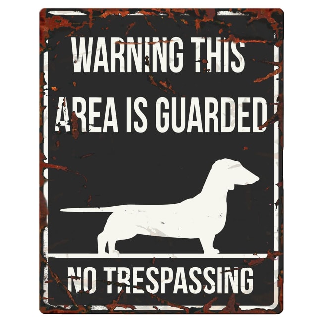 Warning Sign Dachs "Warning, this area is guarded No trepassing" Sort 20x25cm