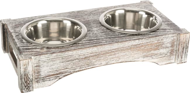 Hundeskål 24358 Rustfritt Stål M/Trestativ 2stk 0,75L Ø15cm 42x22x10cm