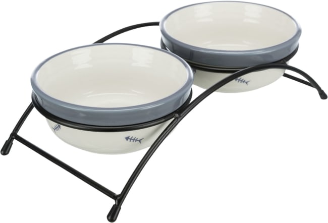 Katteskål 24790 Keramikk Dobbel M/Stativ 0,25L Grå/Hvit
