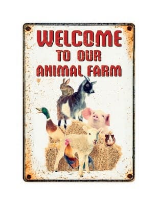 Metallskilt Welcome to Our Animal Farm 21x14,8cm