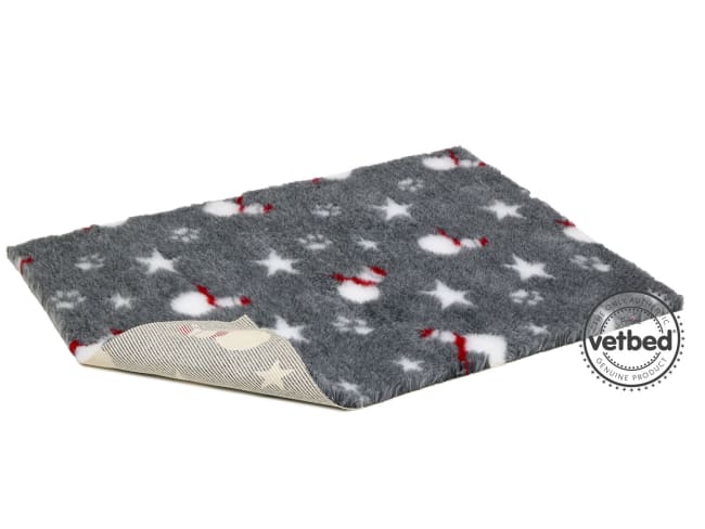 VetBed Nonslip Xmas Charcoal Grå Snowmen, Stars and Paws 100x75cm