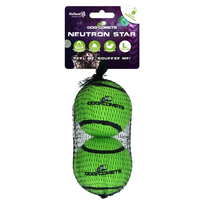 Dog Comets Neutron Star Tennis Ball With Squeaker L Green (2-pack)