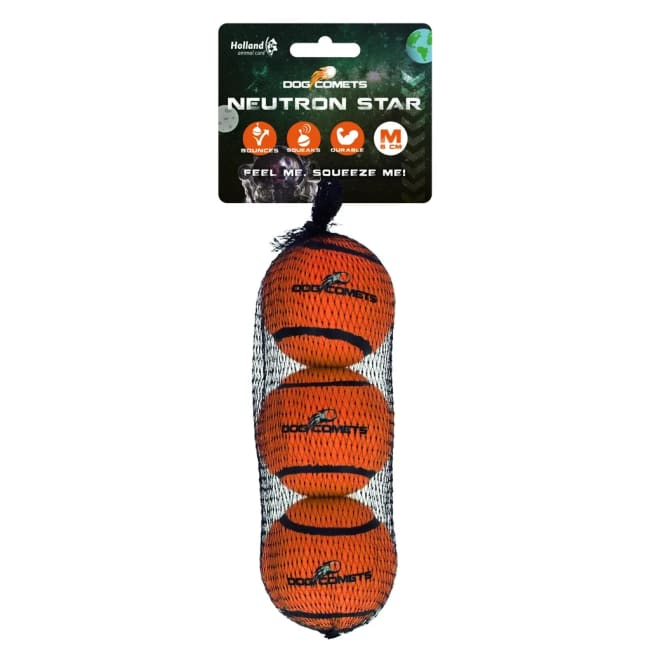 Dog Comets Neutron Star Tennis Ball With Squeaker M Orange (3-pack)
