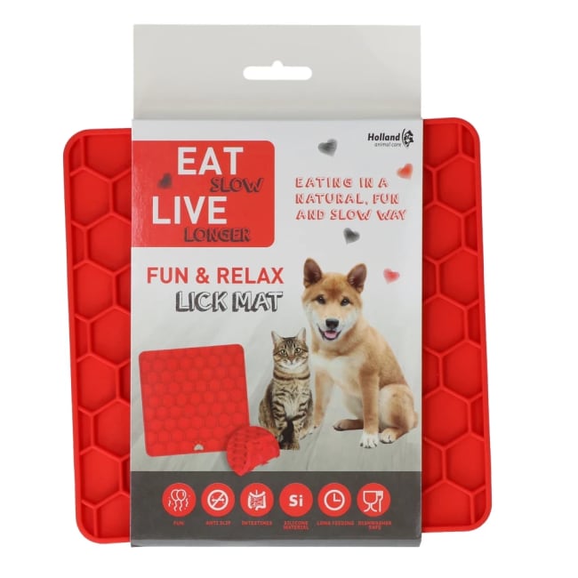 Eat Slow Live Longer Lick Mat Honeycomb Red