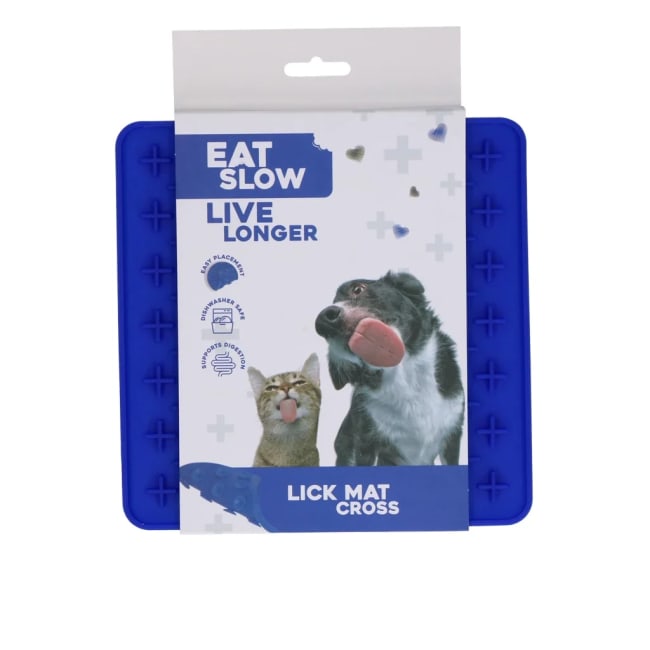 Eat Slow Live Longer Lick Mat Cross Blue
