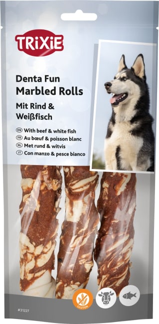 Tyggerull Natur M/Marmorert Biff og Fisk 3stk 17cm 140g (6stk)