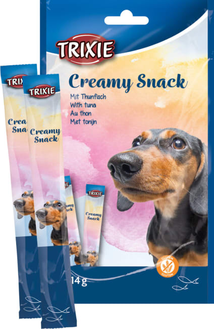 Best før februar 26 Creamy Snack Hund 31901 M/Tunfisk 5stk 14g