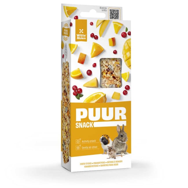 Puur Chew Sticks Gnager M/Appelsin, Tranebær og Mango 2stk/90g