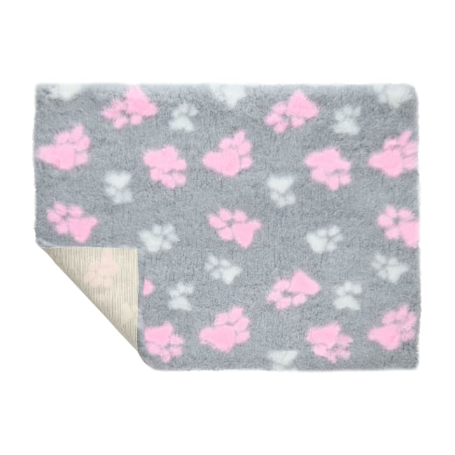 VetBed Nonslip Duo Paw Grå M/Rosa og Hvite Poter 100x75cm