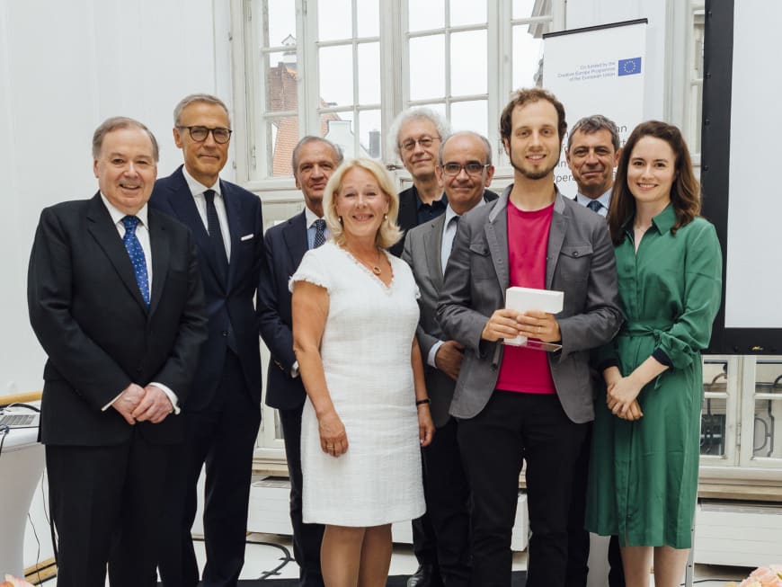 Nicholas Payne (Director of Opera Europa), Giovanni Liverani (CEO of Generali Deutschland), Jérôme-François Zieseniss (President of FEDORA), Birgitta Svendén (FEDORA Opera Jury Member - General and Artistic Director of Royal Swedish Opera), Bernard Foccroulle (General Director of the Festival d'Aix-en-Provence), Paolo Pinamonti (FEDORA Opera Jury Member - Artistic Director of Teatro di San Carlo Napoli), Ondřej Adámek (Composer of 'Seven Stones'), Jean-Yves Kaced (Secretary General of FEDORA and Director of the AROP - The Association of Friends and Donors of the Paris National Opera), Edilia Gänz (Director of FEDORA)