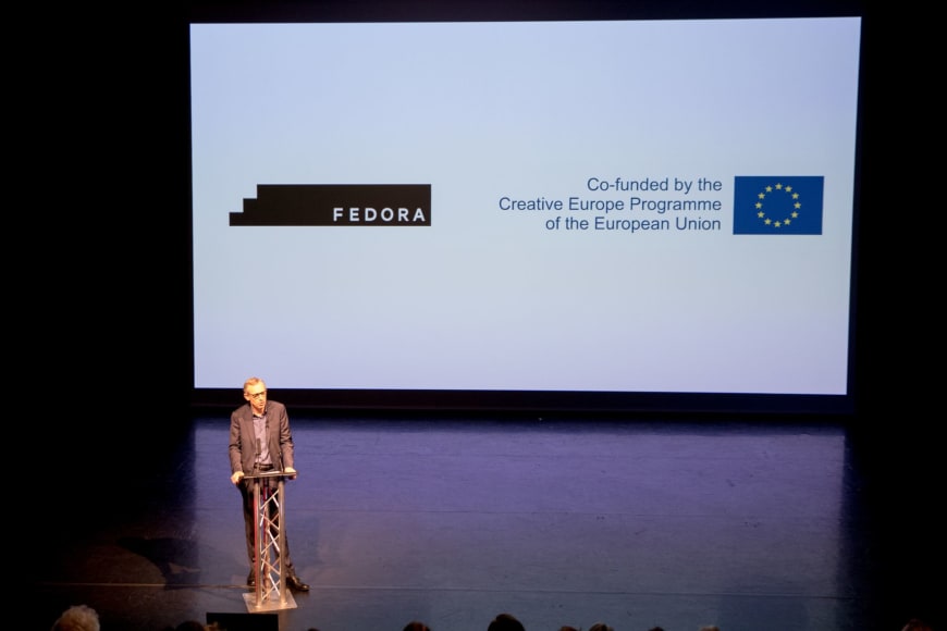 Alistair Spalding presenting Sadler's Wells participation in the FEDORA Platform