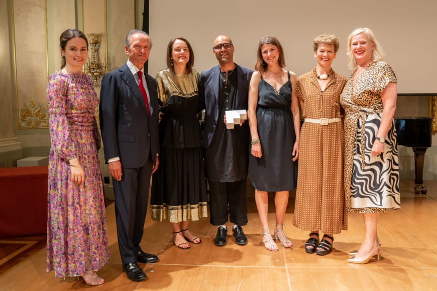 (From left to right)  Edilia Gänz, Director of FEDORA Jérôme-François Zieseniss, President of FEDORA Sibylle Gallardo-Jammes, International Communications Director of Van Cleef & Arpels Benoit Swan Pouffer, Artistic Director of Rambert Helen Shute, Chief Executive & Executive Producer of Rambert Judith Mackrell, Dance Writer, The Guardian UK Barbara Gessler, Head of Unit Creative Europe of the European Commission