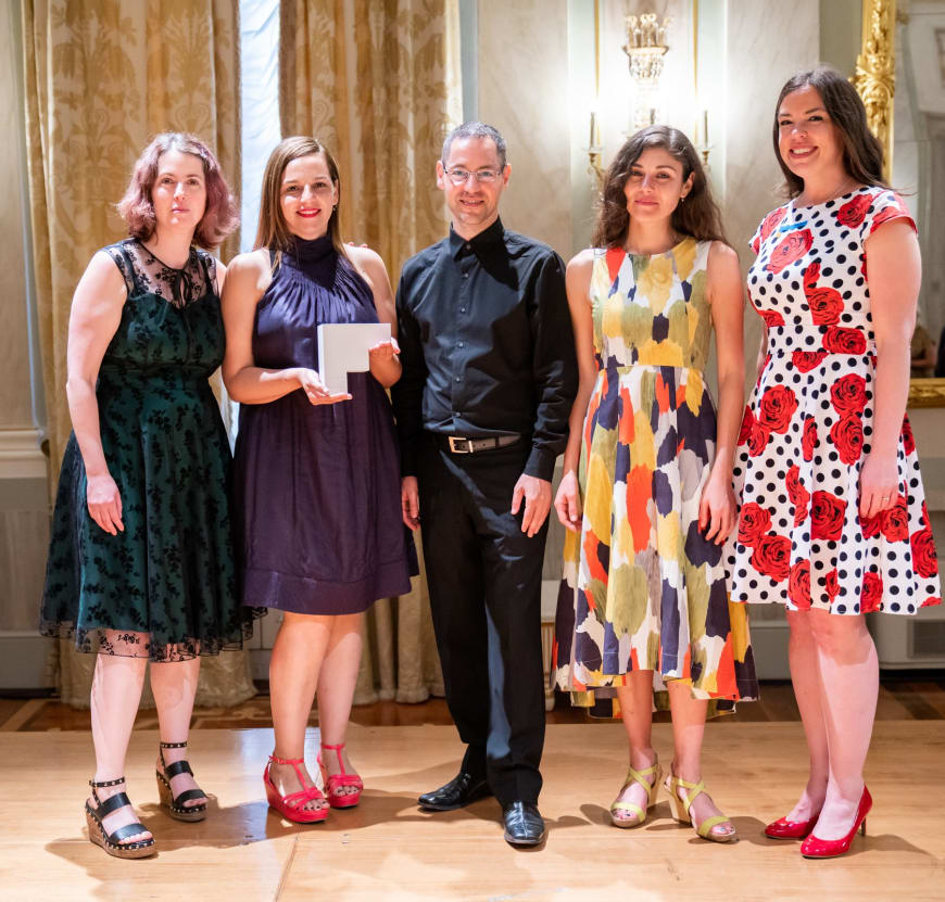 (From left to right) Rhian Hutchings, Chair of RESEO, Niki Xenou, Artistic Associate GNO – Development & Fundraising, Giorgos Matskaris, Special Associate to the GNO Artistic Director, Ann Kristin Sofroniou, Musician & Artistic Associate of the Learning and Participation Department, Hannah Griffiths, General Manager,  Birmingham Opera Company