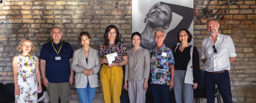 From left to right: Stephanie Deporcq, Pierre Audi, Müge Naz Altay, Bushra El-Turk, Edilia Gänz, Hans Brunel, Justine Touchon, Jérôme Brunetière