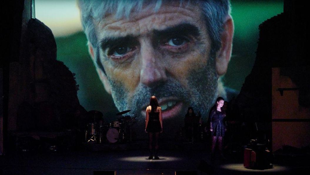 Colm Breathnach(on screen) Amy Ni Fhearraigh(left) Sarah Shine(right)_The Curing Line by Michael Gallen -photo Ros Kavanagh