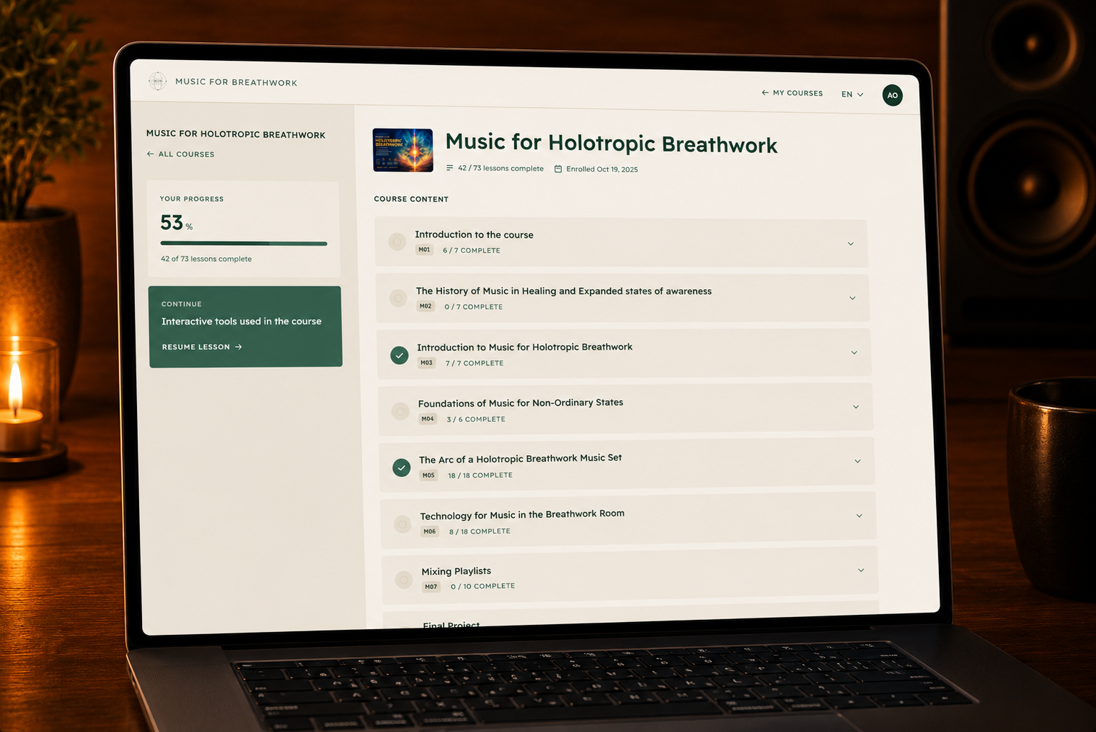 Interactive tools used in the Music for Breathwork course