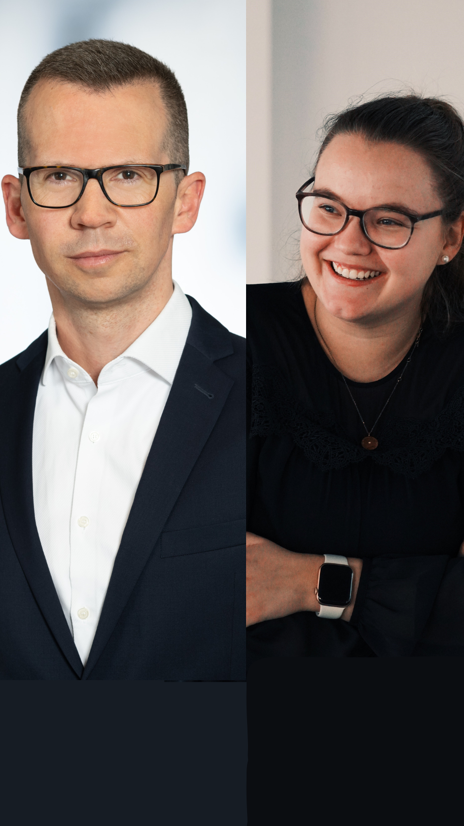 Portrait von Michael Mehren und Lisa Weber, Podcast-Testimonials